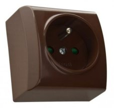 Nástěnná zásuvka 1x250V/16A s uzemněním, clonky, barva hnědá