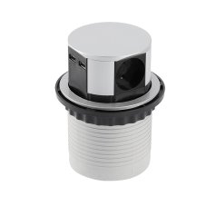 Zásuvkový blok kulatý, 3x zásuvka (verze schuko), 2x USB vstup (nabíjecí), stříbrný