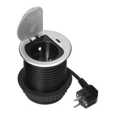 Zásuvka zapustená, 1x 230V + 1x USB-C nabíjačka PD20W, farba strieborna, kábel 1.9m
