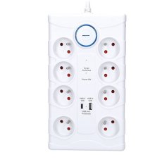 Přepěťová ochrana, 8x zásuvka 230V , USB A+C nabíječka 5V/3.4A, kabel 2m, barva bílá