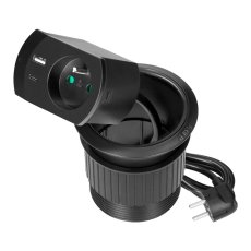 Nábytková zásuvka 1x 230V s nabíječkou USB A+C PD20W a kabelovou průchodkou, kabel 1.4 m, barva černá