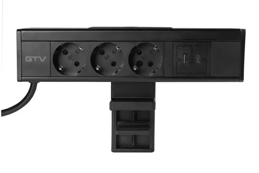 Stolní blok NICO, 3x zásuvka 230V (schuko), 2x nabíjecí USB A+C 30W, kabel 1.5m, barva černá