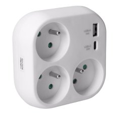 Rozbočka do zásuvky 3x 16A, USB A+C s rychlonabíječou 20W PD, bílá