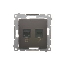 Zásuvka datová RJ45 kat. 5e + telefonní RJ12 (přístroj s krytem), Simon 54, barva hnědá metalizovaná