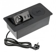 Výklopný blok AVARO PLUS, 1x 230V, 2x USB-A/C nabíjací, 1x bezdrôtová nabíjačka Qi, kábel 1.5m, farba čierna