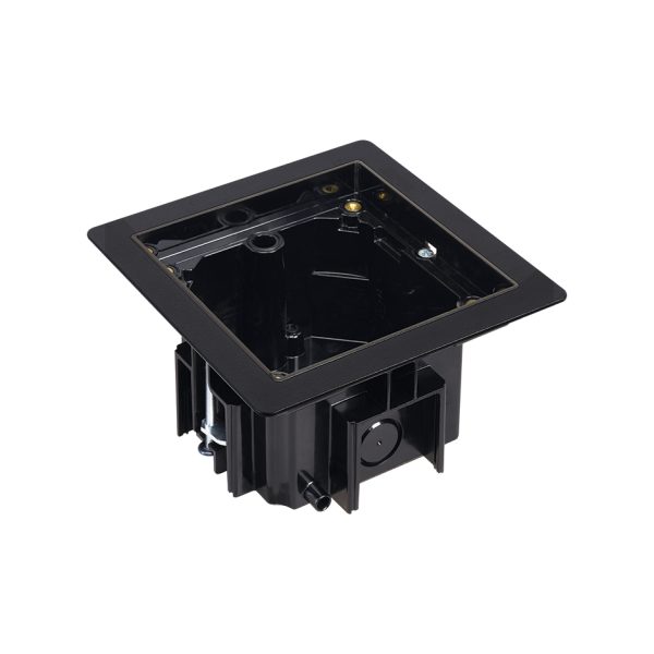 Robustní podlahová zásuvka 1x 250V/16A + 1x port RJ45 cat.6, jednoduchý zámek, krytí IP66, pro zvýšené podlahy, barva černá matná