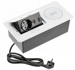 Výklopný blok AVARO PLUS, 1x 230V (schuko), 2x USB-A/C nabíjecí, 1x bezdrátová nabíječka Qi, kabel 1.5m, barva bílá