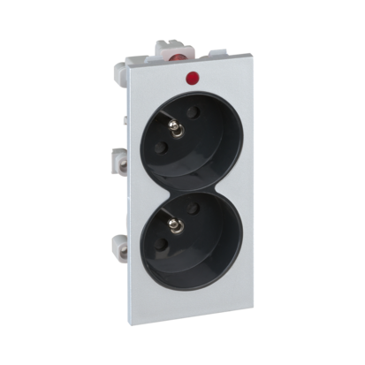 CIMA dvojitá zásuvka s uzemňovacím kolíkom s indikáciou napätia 16A 250V skrutkové svorky 108 × 52 mm hliník grafitovo sivá
