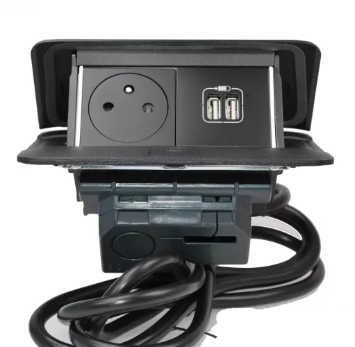 Pop-up blok, 1x zásuvka 230V + 2x USB-A nabíječka 12W , černá matná, kabel 2m