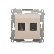 Zásuvka HDMI + dátová RJ45 cat. 6 (zariadenie s krytom), Simon 54, farba krémová
