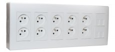 Nástenný box S500, 10x zásuvka 250V, 4x RJ45 cat.6 , farba biela