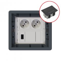 Podlahová zásuvka 2x 250V/16A (zásuvka biela) + 1x port HDMI 2.0, veko s protišmykovým krytom, farba boxu šedá, pre zvýšené podlahy