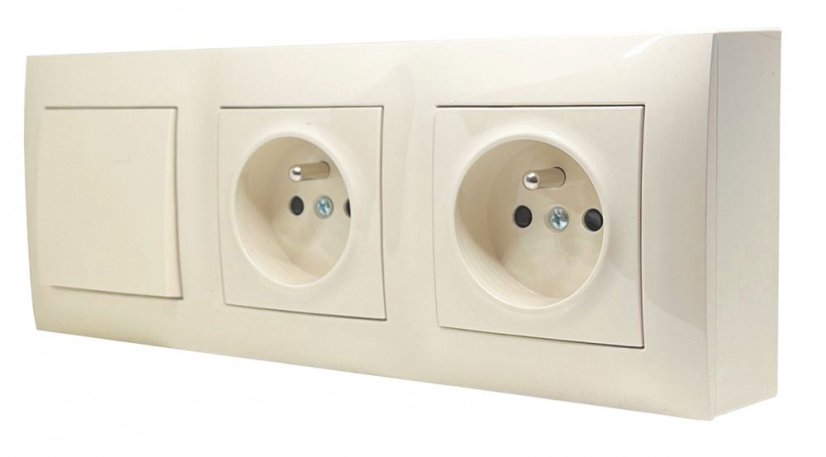 Zásuvkový blok nástenný 2x 250V / 16A a 1x vypínač č.1, farba krémová , bez kábla