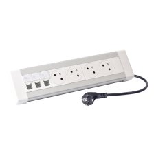 Stolný blok On Desk, 4x zásuvka 250V (surfácia 45°), 3x port RJ45, cat.6, kábel 3m, farba hliník - biela