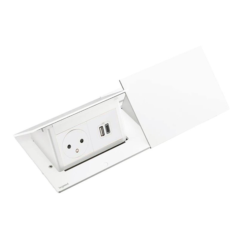 Pop-up blok INCARA 2x zásuvka 250V + 2x USB A+C nabíječka, (proti sobě), barva bílá, kabel 2m