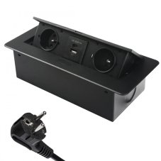 Zásuvka výklopná 2 x 230V + 2x USB A+C nabíječkou 5V, IP20, max. příkon 3680W, délka kabelu 1.5 m, barva černá