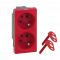 Dvojzásuvka SIMON 500 DATA s uzemňovacím kolíkem 16A 250V bezšroubové/svorky nožové 100×50mm červený