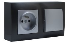 Zásuvkový blok nástěnný 1x 250V/16A s vypínačem, clonky, barva antracit - stříbrná