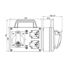 Minizásuvková kombinácia Praktik s držiakom 1x 32A / 400V + 2x 16A / 250V, 4-pól, neistený, IP54