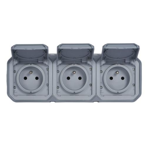Trojzásuvka Legrand Plexo 3×2P+T 16 A, IP55, horizontální, šedá