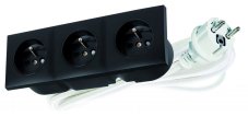 Zásuvkový blok zapuštěný v černé barvě, 3x zásuvka 230V, kabel 1.5m