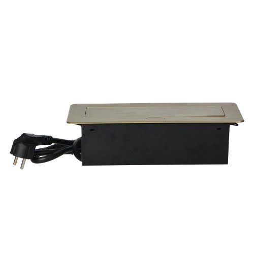 Stolný zásuvkový blok s frézovaným krytom, 2 zásuvky 230V, 2x USB nabíjačka 5V, kábel 1.5m, farba mosadz