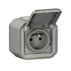 Povrchová zásuvka Legrand Plexo 2P+T 16 A, IP55, s dětskou ochranou, šedá