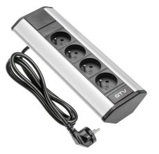 Rohový zásuvkový blok 4x230V,  stříbrno-černý, kabel 1.5m