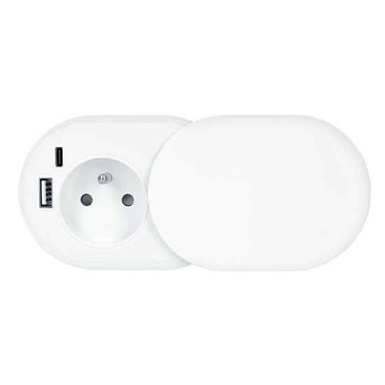 Zásuvkový blok s posuvným víkem, 1x zásuvka 230V a 1x USB-A+C nabíječka, PD20W, kabel 1.9m, barva bílá