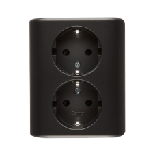 Dvojitá kolíková zásuvka s uzemněním typu Schuko se clonami elektrických kolejí - skandinávská verze (kompletní výrobek) 16A 250V, šroubové svorky, antracit, metalizovaná