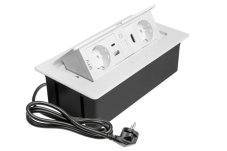 Výklopná zásuvka MULTISOFT, 2x 230V (schuko), USB A/C nabíječka, RJ45, HDMI, barva bílá, kabel o délce 1.5m