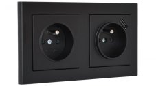 Zásuvky v rámečku pod omítku, 2x 230V/16A + 1x USB nabíječka, barva černá metalíza