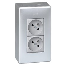 Nástenný box S500, 2x zásuvka 250V, bez kábla, povrch hliník