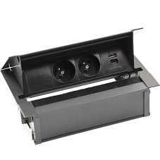 Výklopný blok Mediaport Cover, 2x zásuvka 230V + 1x USB A + C nabíjačka, kábel 2m, farba čierna matná