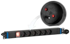 Napájecí PDU lišta do 19" racku, 1U, 6×230 V, vypínač, kabel 1,9 m