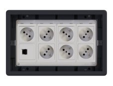 Podlahová zásuvka 7x 250V/16A (zásuvka biela) + 1x port RJ45 cat. 6, farba boxu grafitovo-šedá, pre zvýšené podlahy