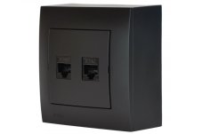 Dátová zásuvka nástenná, 2x RJ45 cat.6, bez krytiek proti prachu, farba čierna