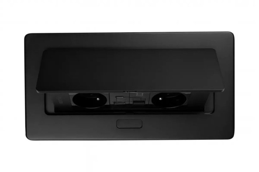 Výklopná zásuvka MULTISOFT, 2x 230V,  USB A/C nabíječka, RJ45, barva černá, kabel o délce 1.5m