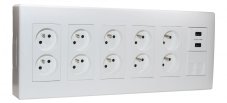 Nástenný box S500, 10x zásuvka 250V, 2x USB nabíjačka, 2x RJ45 cat.6 , farba biela