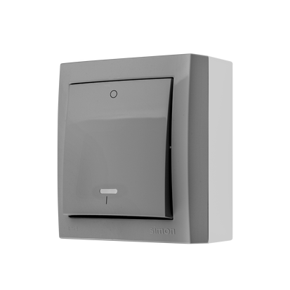 Spínač dvoupólový (přístroj s krytem), IP44, s podsvětlením, řazení 2So, 10 A / 250 V~, šroubové svorky, Aquaclick, barva šedá