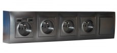 Zásuvkový blok nástenný 4x 250V / 16A s clonkami + 2x USB nabíjačka, 1x vypínač č.1, bez kábla, farba antracitová metalíza