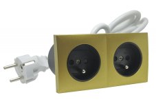 Zásuvkový blok zapustený v zlatej farbe, 2x zásuvka 230V, kábel 1.5m