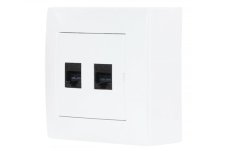 Dátová zásuvka nástenná, 2x RJ45 cat.6, bez krytiek proti prachu, farba biela