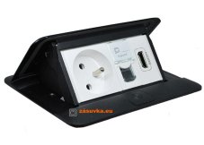 Pop-up blok, 1x zásuvka 230V, 1x HDMI, 1x RJ45, hliník, farba čierná matná, káble 2m