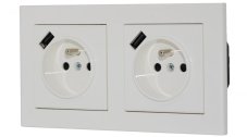 Zásuvky v rámčeku pod omietku, 2x 230V/16A + 2x USB nabíjačka, farba slonová kosť