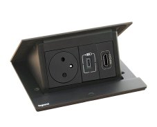 Pop-up blok INCARA 1x zásuvka 250V surface, 1x nabíjačka USB-C, 1x HDMI 2.0 + montážny rám, farba čierna, kábel 2m