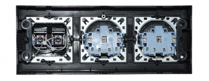 Zásuvkový blok nástenný 2x 250V/16A, 2x RJ45 cat.6, krytky proti prachu, bez kábla, farba čierna matná
