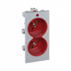 Dvojzásuvka CIMA s uzemňovacím kolíkem se signalizací napětí 16A 250V šroubové svorky 108×52mm hliník červený