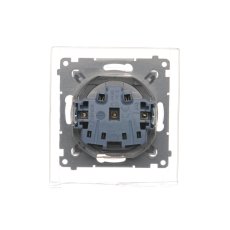 Zásuvka silová 1 násobná typ E (přístroj s krytem), se clonkami, IP44, s těsněním pro rámečky Premium, průhledné víčko, 16 A / 250 V~, šroubové svorky, Simon 54, barva stříbrná metalizovaná