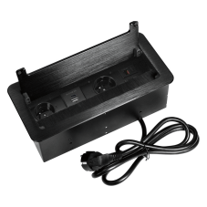 Vestavný zásuvkový blok 2× 230 V, USB-A + USB-C, 2× RJ45 cat.6a, prachový kartáč, barva černá